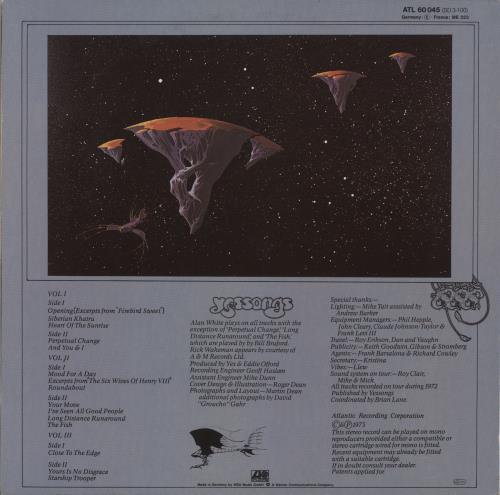 Yes Yessongs 3-LP vinyl record set (Triple LP Album) German YES3LYE865973