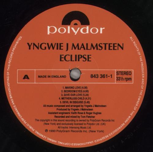 Yngwie Malmsteen Eclipse + Inner vinyl LP album (LP record) UK YNGLPEC73310