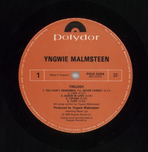 Yngwie Malmsteen Trilogy vinyl LP album (LP record) UK YNGLPTR77806