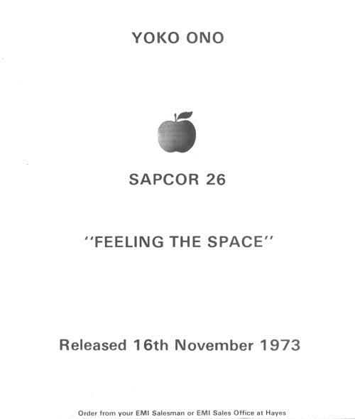 Yoko Ono Fresh From Apple - Feeling The Space memorabilia UK ONOMMFR621923