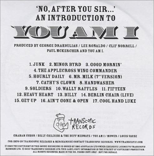 You Am I No, After You Sir...An Introduction To CD-R acetate UK YAICRNO275449