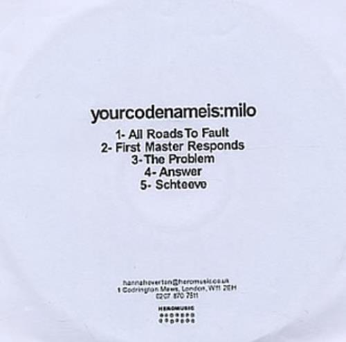 Yourcodenameis:Milo Demo Sampler CD-R acetate UK IL0CRDE329465