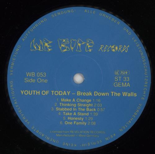 Youth Of Today Break Down The Walls vinyl LP album (LP record) German YO7LPBR871740