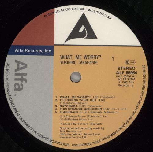 Yukihiro Takahashi What Me Worry? vinyl LP album (LP record) UK YUKLPWH62999