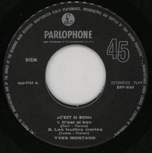 Yves Montand C'est Si Bon - 2nd 7" vinyl single (7 inch record / 45) Yugoslavian YVM07CE755371