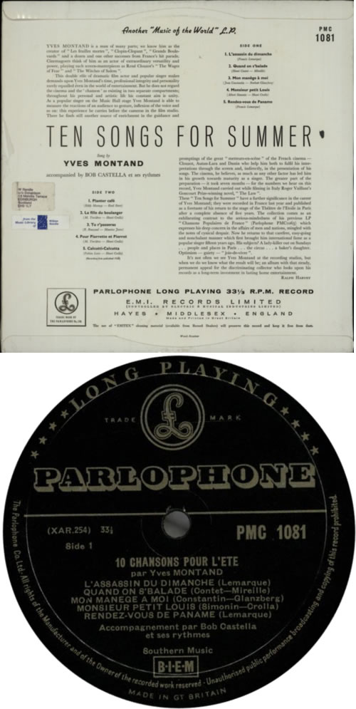 Yves Montand Ten Songs For Summer vinyl LP album (LP record) UK YVMLPTE615902