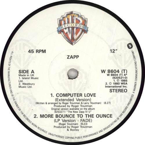 Zapp Computer Love (Extended Version) UK 12" vinyl single (12 inch record / Maxisingle) (712686)