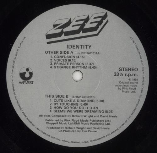Zee Identity vinyl LP album (LP record) UK ZEELPID207104