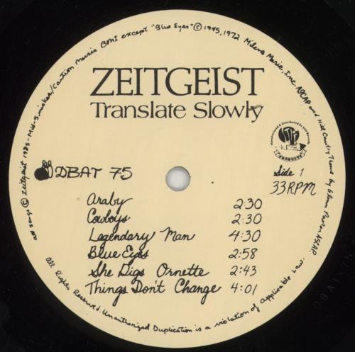 Zeitgeist (Rock) Translate Slowly vinyl LP album (LP record) UK ZEILPTR856804