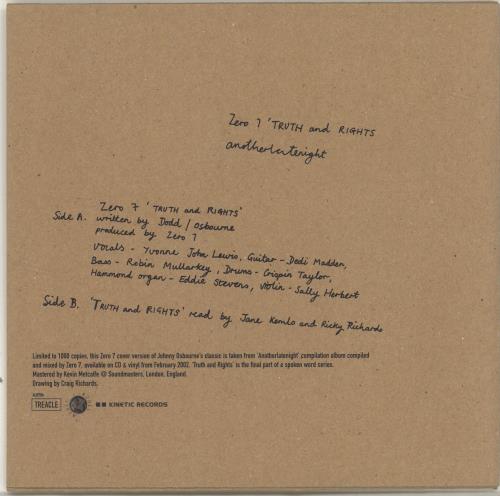Zero 7 Truth And Rights 7" vinyl single (7 inch record / 45) UK ZER07TR207570