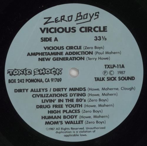 Zero Boys Vicious Circle vinyl LP album (LP record) US 3PULPVI863321