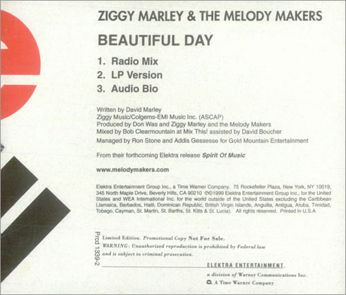 Ziggy Marley Beautiful Day CD single (CD5 / 5") US ZGMC5BE520525