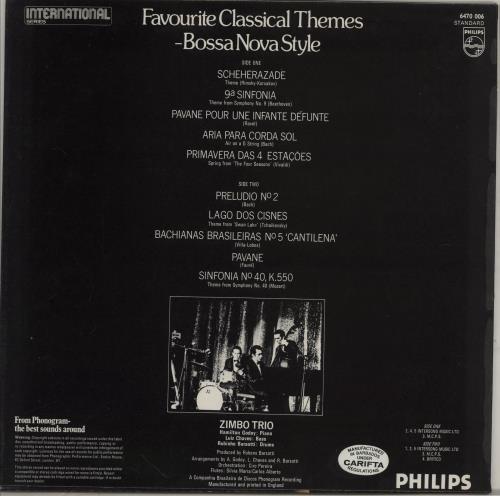 Zimbo Trio Favourite Classical Themes � Bossa Nova Style vinyl LP album (LP record) UK 252LPFA762792