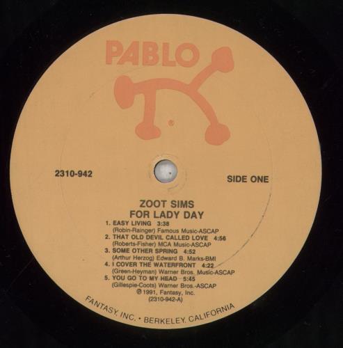 Zoot Sims For Lady Day vinyl LP album (LP record) US ZA1LPFO855979