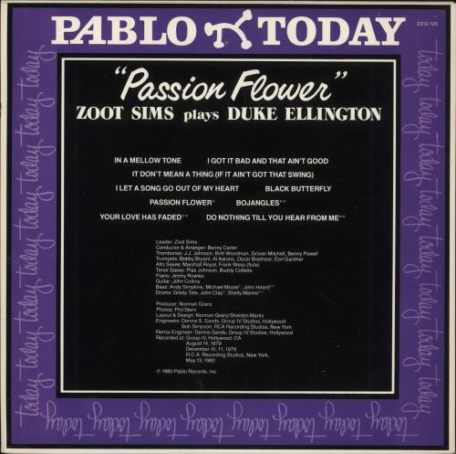 Zoot Sims Passion Flower vinyl LP album (LP record) US ZA1LPPA724234