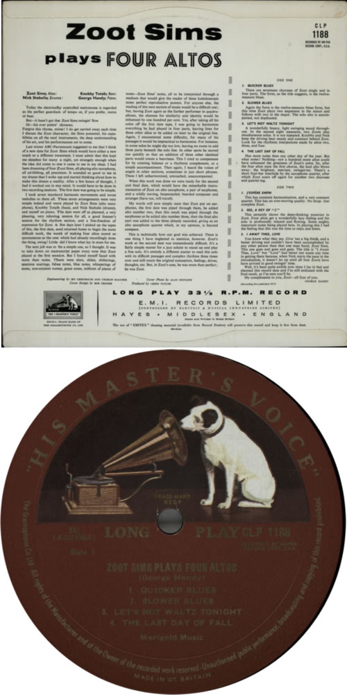 Zoot Sims Plays Four Altos vinyl LP album (LP record) UK ZA1LPPL616225