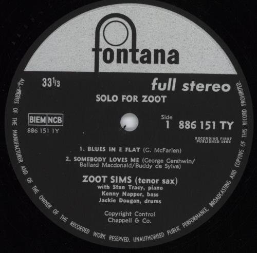 Zoot Sims Solo For Zoot vinyl LP album (LP record) UK ZA1LPSO668735