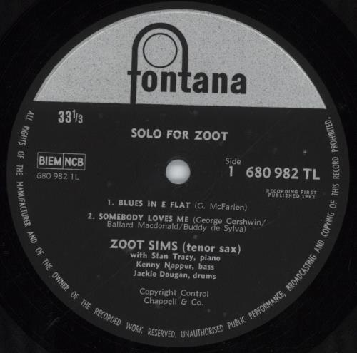 Zoot Sims Solo For Zoot vinyl LP album (LP record) UK ZA1LPSO717527