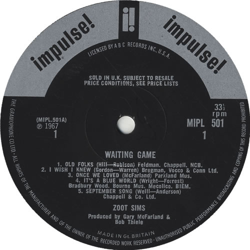 Zoot Sims Waiting Game vinyl LP album (LP record) UK ZA1LPWA449937