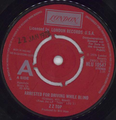 ZZ Top Arrested For Driving While Blind 7" vinyl single (7 inch record / 45) UK ZZT07AR88980