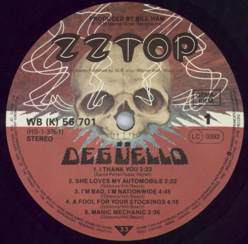 ZZ Top Deg�ello vinyl LP album (LP record) German ZZTLPDE348396