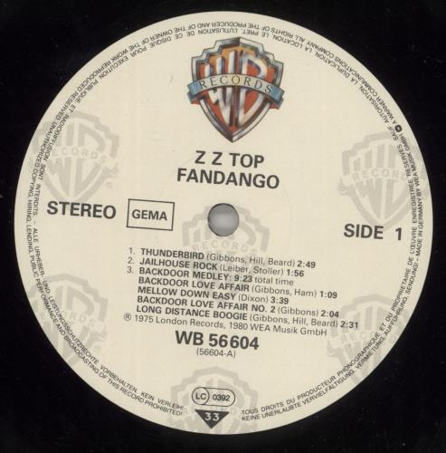 ZZ Top Fandango vinyl LP album (LP record) German ZZTLPFA332824