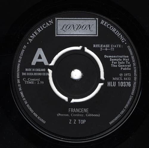 ZZ Top Francene 7" vinyl single (7 inch record / 45) UK ZZT07FR367248