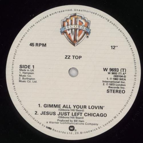 ZZ Top Gimme All Your Lovin' 12" vinyl single (12 inch record / Maxi-single) UK ZZT12GI01263
