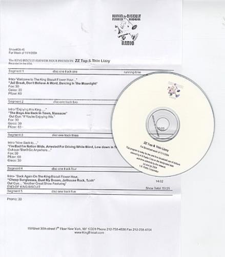ZZ Top King Biscuit Flower Hour CD-R acetate US ZZTCRKI323868