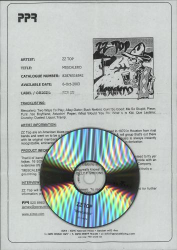 ZZ Top Mescalero CD-R acetate UK ZZTCRME258128