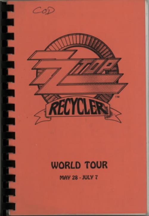 ZZ Top Recycler - World Tour 1991 Itinerary UK ZZTITRE612609